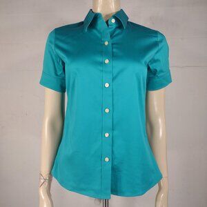 NWT Banana Republic Green Mirage teal short sleeve button front shirt 4 Petite